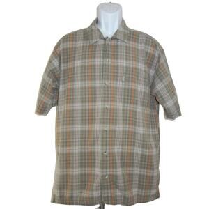 Columbia Shirt Men's Large‎ Brown Button Up Short Sleeve Plaid Cotton